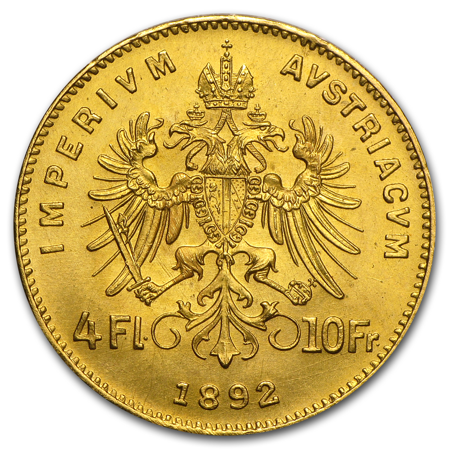 Buy 1892 Austria Gold 4 Florin/10 Francs Franz Joseph AU | APMEX