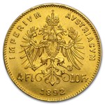 1892 Austria Gold 4 Florin/10 Francs Franz Joseph AU