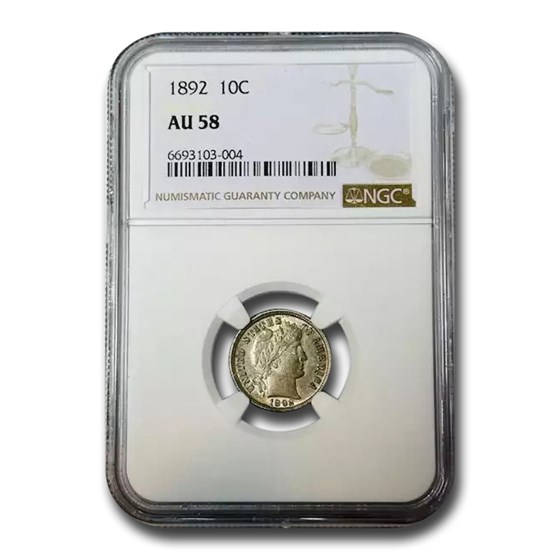 1892 Barber Dime AU-58 NGC 1892 Barber Dime AU-58 NGC