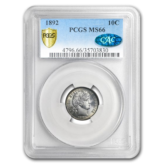 1892 Barber Dime MS-66 PCGS CAC 1892 Barber Dime MS-66 PCGS CAC