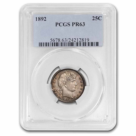 1892 Barber Quarter PR-63 PCGS 1892 Barber Quarter PR-63 PCGS