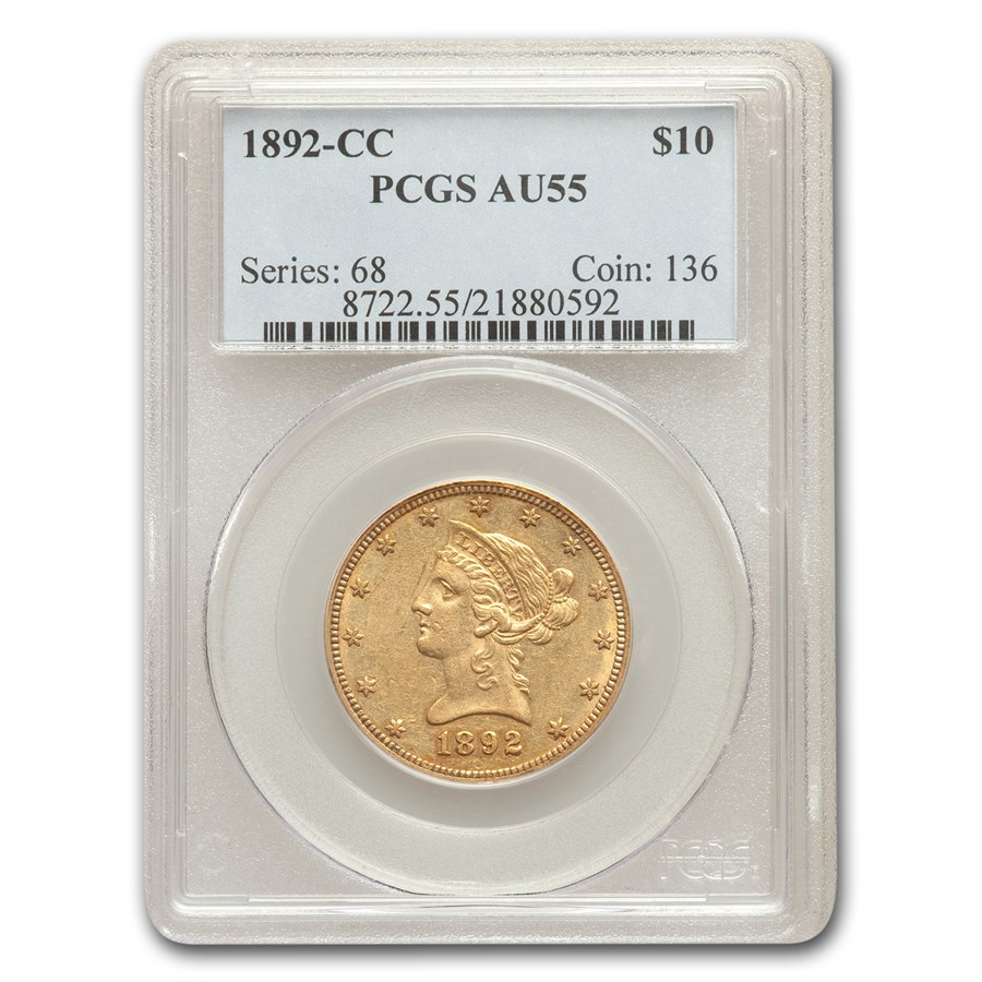 1892-CC $10 Liberty Gold Eagle AU-55 PCGS