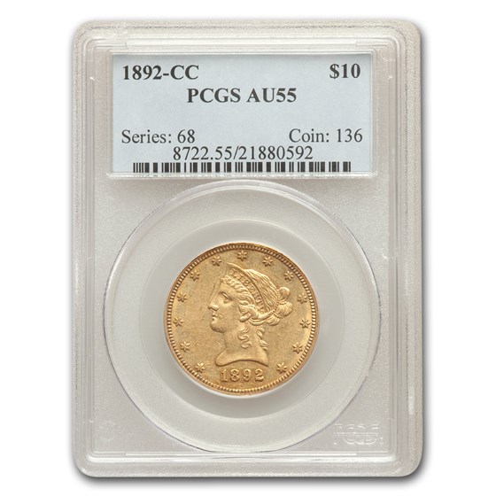 1892-CC $10 Liberty Gold Eagle AU-55 PCGS 1892-CC $10 Liberty Gold Eagle AU-55 PCGS