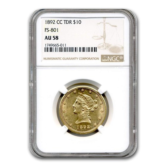1892-CC $10 Liberty Gold Eagle AU-58 NGC (TDR, FS-801) 1892-CC $10 Liberty Gold Eagle AU-58 NGC (TDR, FS-801)