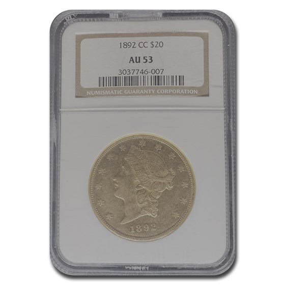 1892-CC $20 Liberty Gold Double Eagle AU-53 NGC 1892-CC $20 Liberty Gold Double Eagle AU-53 NGC