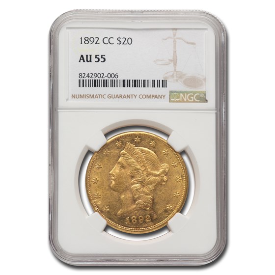1892-CC $20 Liberty Gold Double Eagle AU-55 NGC 1892-CC $20 Liberty Gold Double Eagle AU-55 NGC