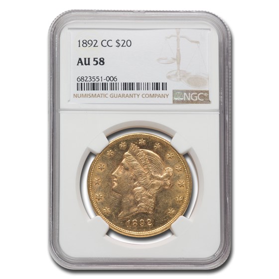 1892-CC $20 Liberty Gold Double Eagle AU-58 NGC 1892-CC $20 Liberty Gold Double Eagle AU-58 NGC
