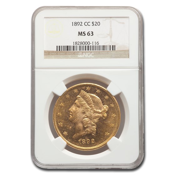 1892-CC $20 Liberty Gold Double Eagle MS-63 NGC 1892-CC $20 Liberty Gold Double Eagle MS-63 NGC