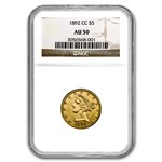 1892-CC $5 Liberty Gold Half Eagle AU-50 NGC