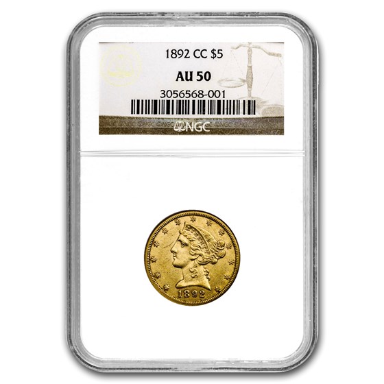 1892-CC $5 Liberty Gold Half Eagle AU-50 NGC 1892-CC $5 Liberty Gold Half Eagle AU-50 NGC