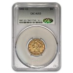 1892-CC $5 Liberty Gold Half Eagle AU-53 CACG