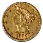 1892-CC $5 Liberty Gold Half Eagle AU-55 PCGS CAC