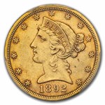 1892-CC $5 Liberty Gold Half Eagle AU-55 PCGS