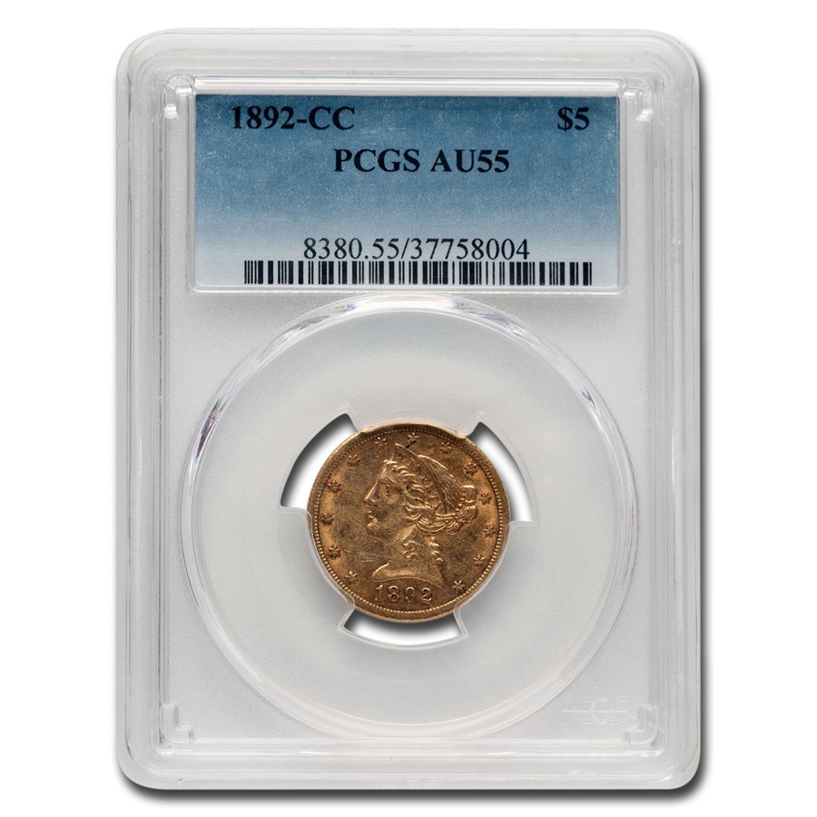 1892-CC $5 Liberty Gold Half Eagle AU-55 PCGS