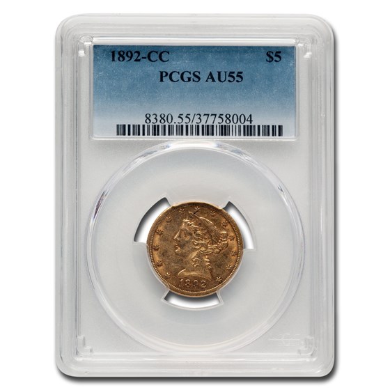 1892-CC $5 Liberty Gold Half Eagle AU-55 PCGS 1892-CC $5 Liberty Gold Half Eagle AU-55 PCGS
