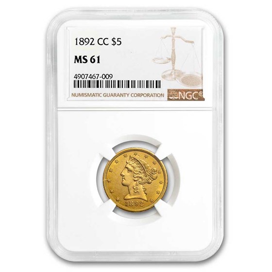 1892-CC $5 Liberty Gold Half Eagle MS-61 NGC