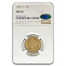 1892-CC $5 Liberty Gold Half Eagle MS-62 NGC CAC