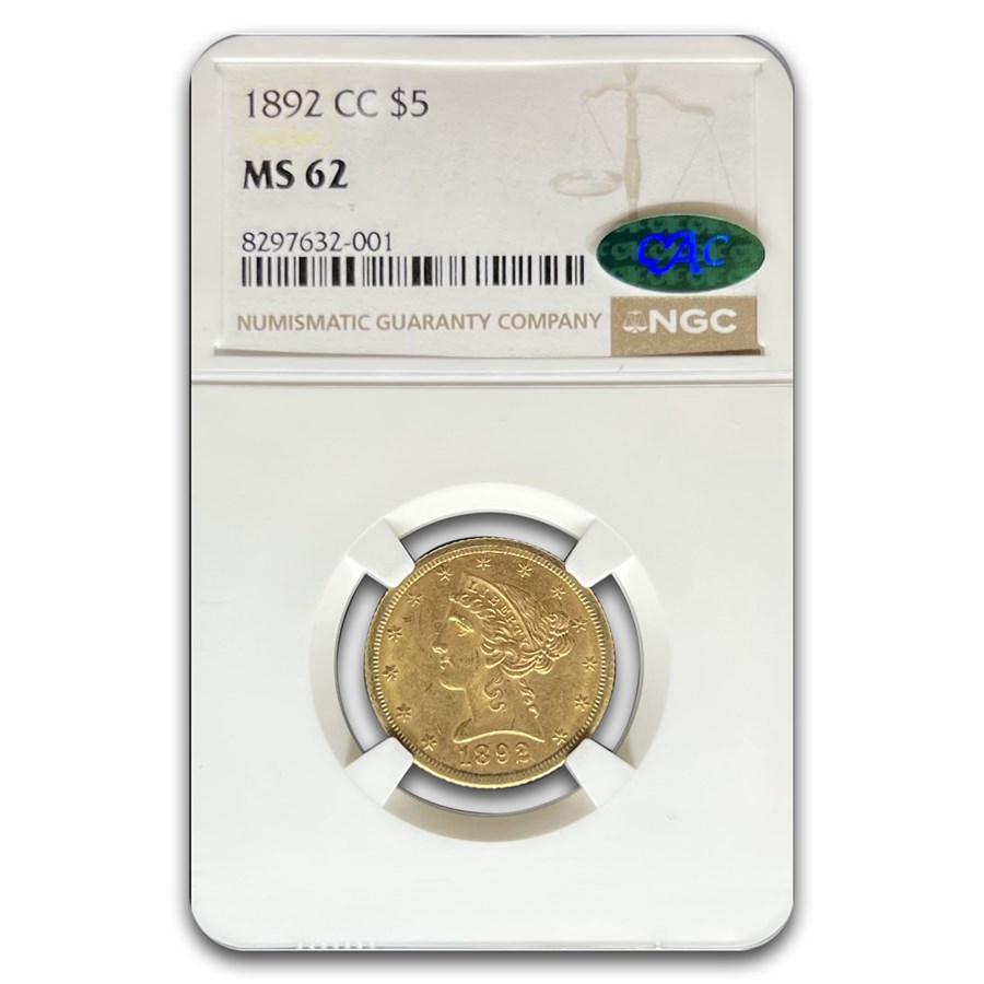 1892-CC $5 Liberty Gold Half Eagle MS-62 NGC CAC