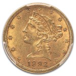 1892-CC $5 Liberty Gold Half Eagle MS-62 PCGS