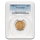 1892-CC $5 Liberty Gold Half Eagle MS-62 PCGS