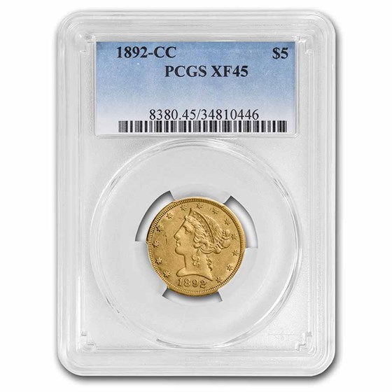 1892-CC $5 Liberty Gold Half Eagle XF-45 PCGS