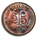 1892 Ceylon Silver 25 Cents Victoria PR-65 PCGS