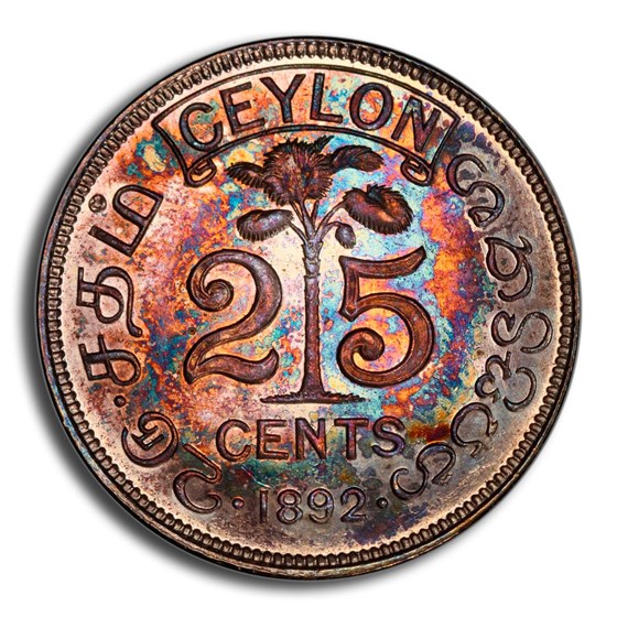 1892 Ceylon Silver 25 Cents Victoria PR-65 PCGS