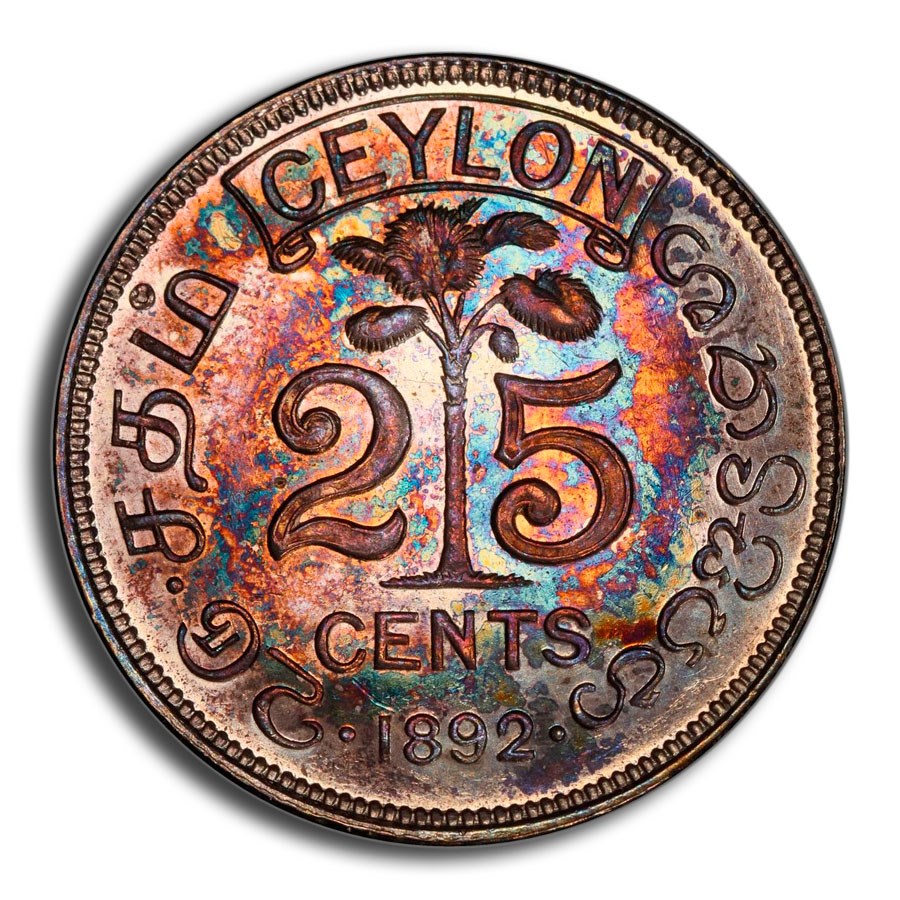 1892 Ceylon Silver 25 Cents Victoria PR-65 PCGS