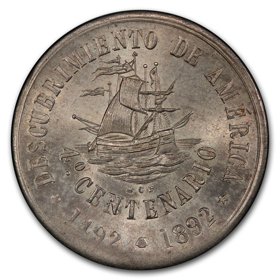 1892 Colombia Silver 400th Anniversary Medal MS-64 PCGS 1892 Colombia Silver 400th Anniversary Medal MS-64 PCGS