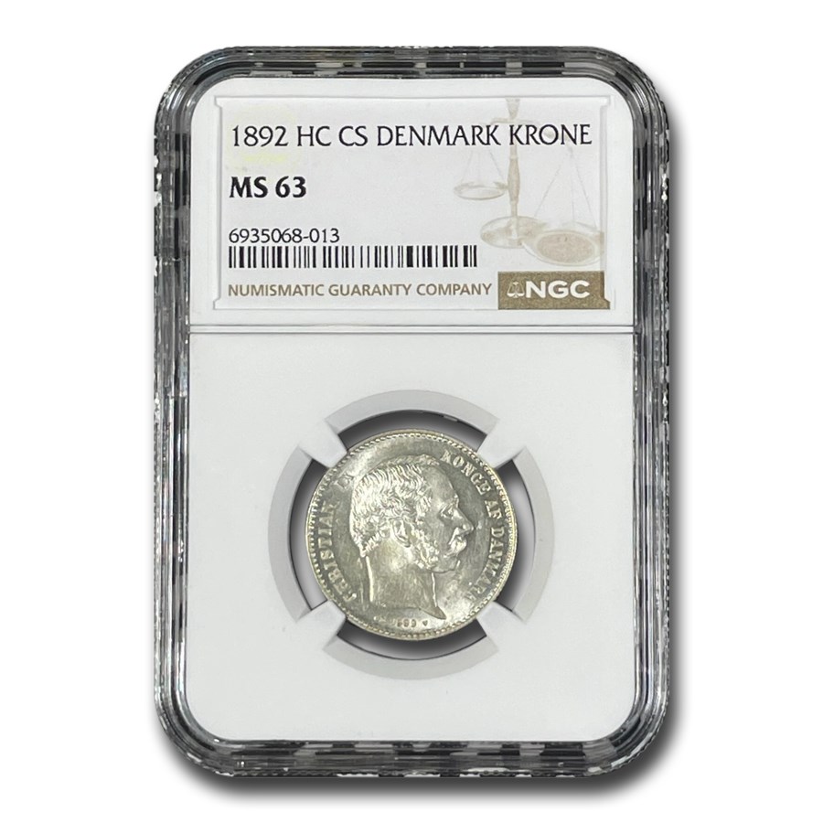 1892 Denmark Silver Krone Christian IX MS-63 NGC