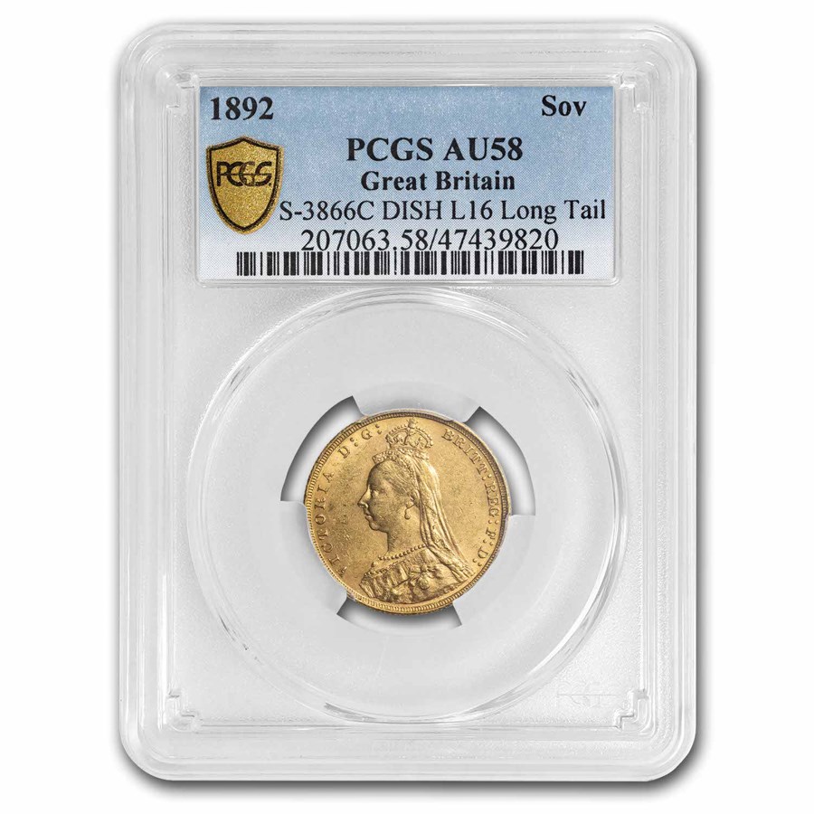 1892 Great Britain AV Sovereign Victoria Jubilee Head AU-58 PCGS