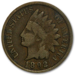 1892 Indian Head Cent Good+ 1892 Indian Head Cent Good+