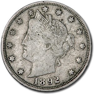 1892 Liberty Head V Nickel VF