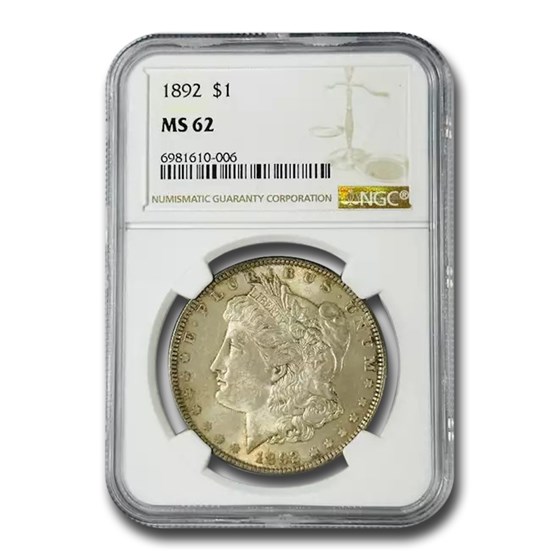1892 Morgan Dollar MS-62 NGC 1892 Morgan Dollar MS-62 NGC