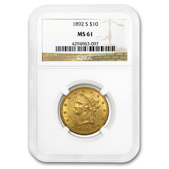 1892-S $10 Liberty Gold Eagle MS-61 NGC 1892-S $10 Liberty Gold Eagle MS-61 NGC