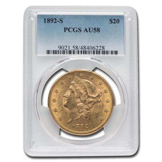 1892-S $20 Liberty Gold Double Eagle AU-58 PCGS