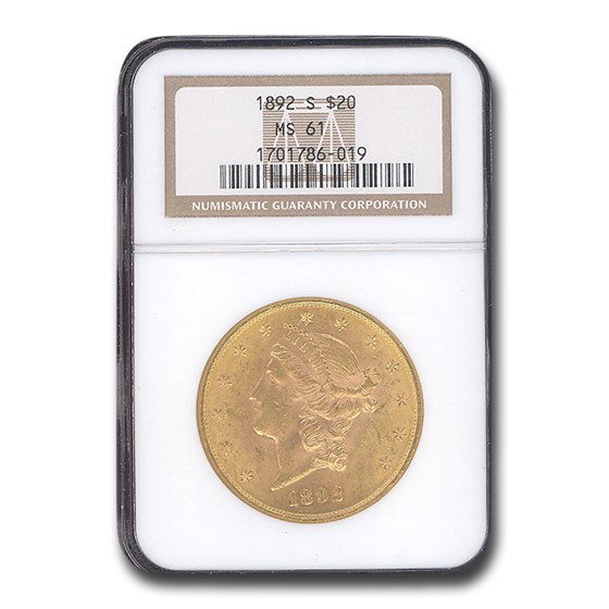 1892-S $20 Liberty Gold Double Eagle MS-61 NGC 1892-S $20 Liberty Gold Double Eagle MS-61 NGC