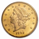 1892-S $20 Liberty Gold Double Eagle MS-61 PCGS