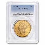 1892-S $20 Liberty Gold Double Eagle MS-61 PCGS