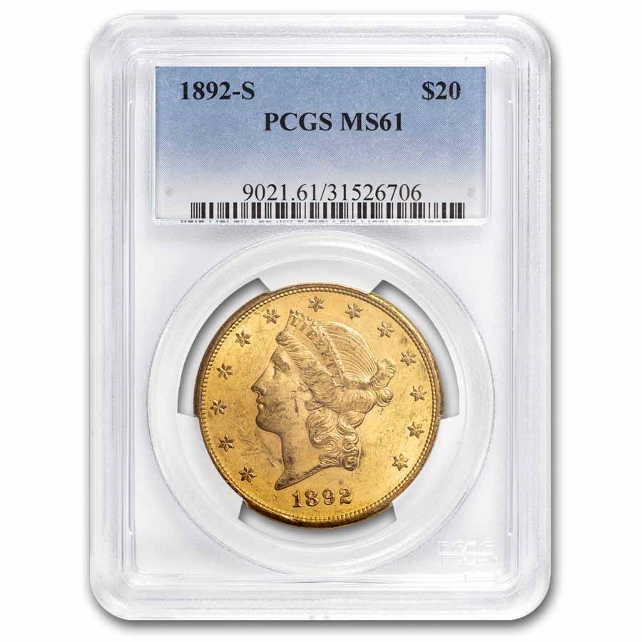 1892-S $20 Liberty Gold Double Eagle MS-61 PCGS