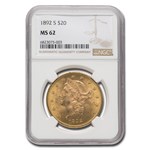 1892-S $20 Liberty Gold Double Eagle MS-62 NGC