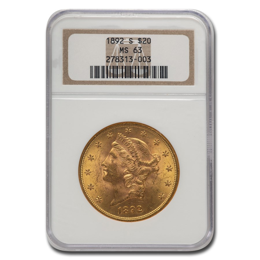 1892-S $20 Liberty Gold Double Eagle MS-63 NGC