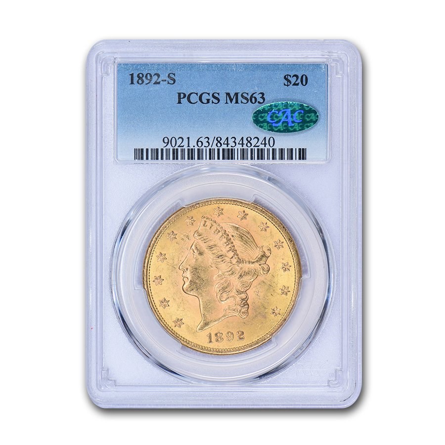 1892-S $20 Liberty Gold Double Eagle MS-63 PCGS CAC