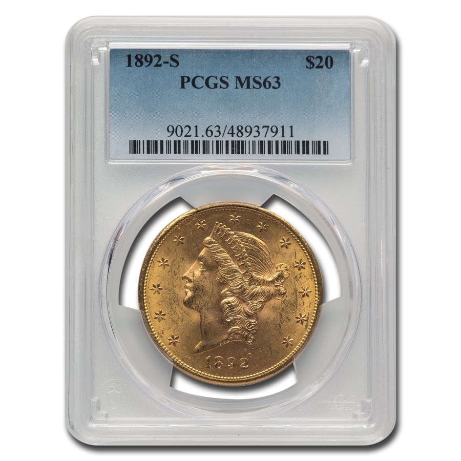 1892-S $20 Liberty Gold Double Eagle MS-63 PCGS