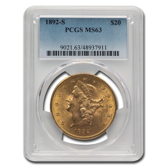 1892-S $20 Liberty Gold Double Eagle MS-63 PCGS 1892-S $20 Liberty Gold Double Eagle MS-63 PCGS