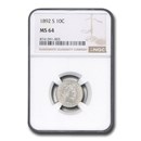 1892-S Barber Dime MS-64 NGC