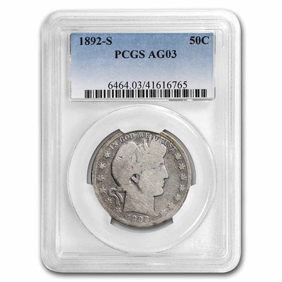 1892-S Barber Half Dollar AG-03 PCGS 1892-S Barber Half Dollar AG-03 PCGS