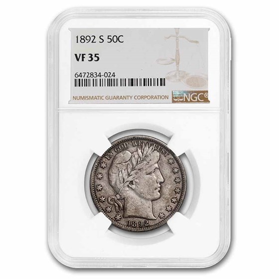 1892-S Barber Half Dollar VF-35 NGC 1892-S Barber Half Dollar VF-35 NGC
