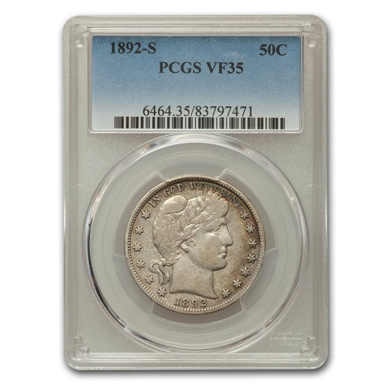 1892-S Barber Half Dollar VF-35 PCGS 1892-S Barber Half Dollar VF-35 PCGS