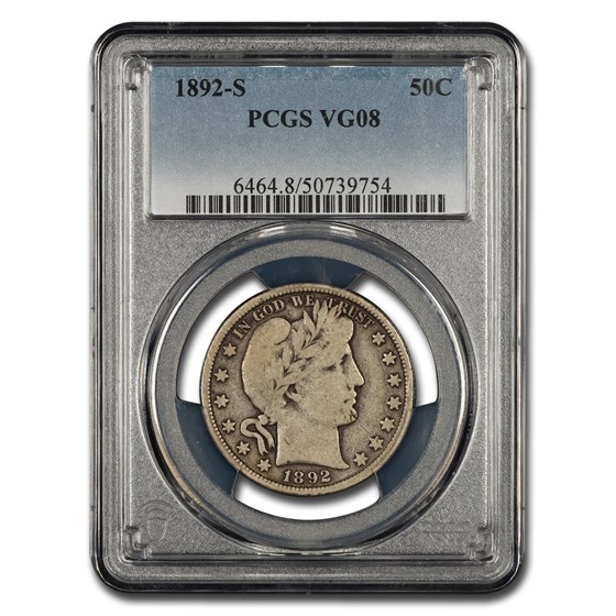1892-S Barber Half Dollar VG-8 PCGS 1892-S Barber Half Dollar VG-8 PCGS
